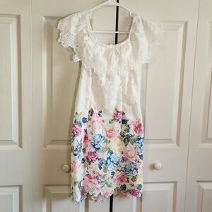 Urban Girl Womens Multi-colored Floral Lace Dress Size SM On Off Shoulder Easter